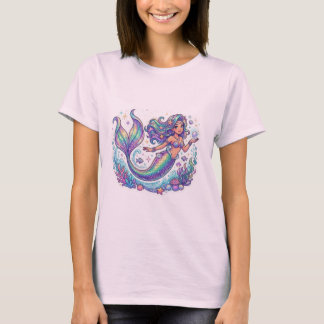 パステルミスティックマーメイドグラフィックTシャツ | 輝く大洋 Tシャツ