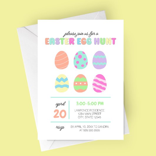 パステルミニマリストイースターエッグ狩り招待状 招待状