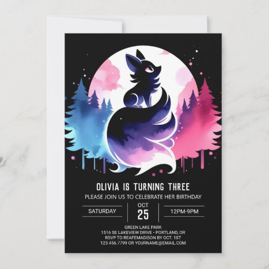 パステルミニマリストウルフ誕生日 招待状 (正面)