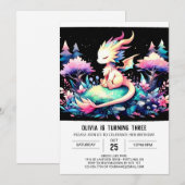 パステルミニマリストドラゴン誕生日 招待状 (正面/裏面)