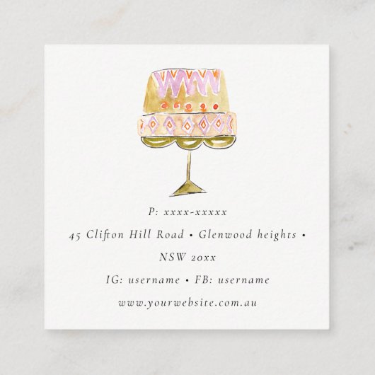 パステルミニマルウォーターカラフルカラーケーキベーカリー スクエア名刺 (裏面)