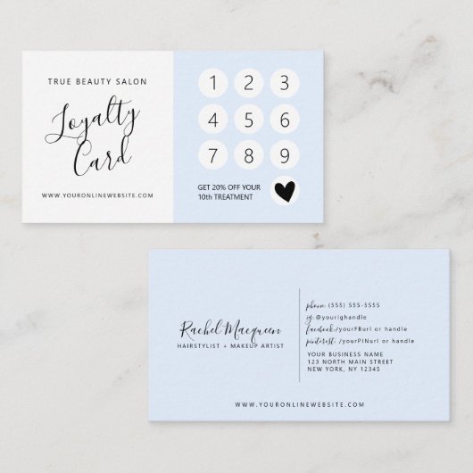 パステルミニマルエレガントブルーホワイトスクリプト ロイヤリティカード (正面/裏面)