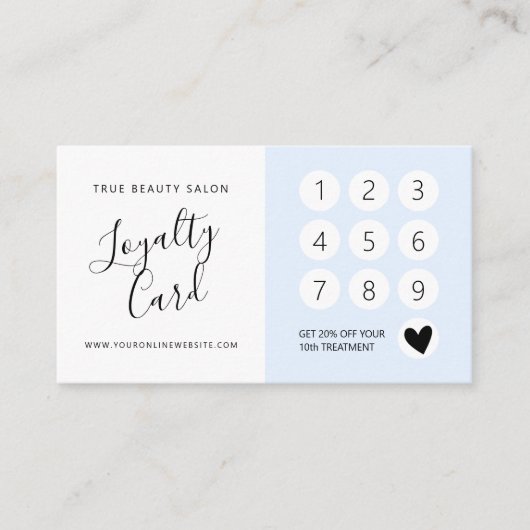 パステルミニマルエレガントブルーホワイトスクリプト ロイヤリティカード (正面)