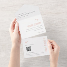 パステルミニマルダスキピンクハートのQR結婚コード オールインワン招待状