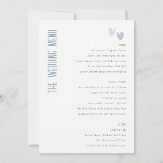 パステルミニマルデュスキーブルーハートズ結婚のメニューカード 招待状 (正面)