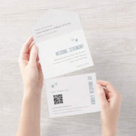 パステルミニマルデュスキーブルーハート結婚ズのQRコード オールインワン招待状