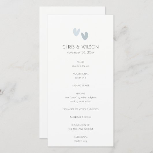 パステルミニマルデュスキーブルーハート結婚式 プログラム (正面/裏面)