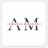 パステルミニマルピンクイニシャル&ステッパーソナライズされたカー スクエアシール (正面)