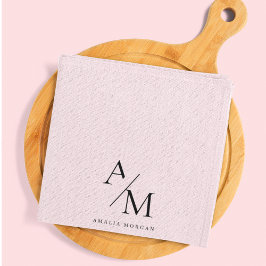 パステルミニマルピンクイニシャル&パーソナライズされた キッチンタオル