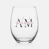 パステルミニマルピンクイニシャル&パーソナライズされた ステムなしワイングラス (正面)