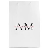 パステルミニマルピンクイニシャル&パーソナライズされた ミディアムペーパーバッグ (正面)