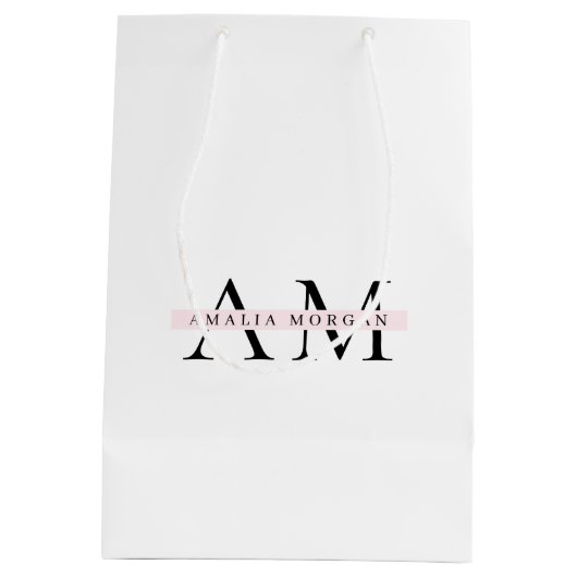 パステルミニマルピンクイニシャル&パーソナライズされた ミディアムペーパーバッグ (裏面)