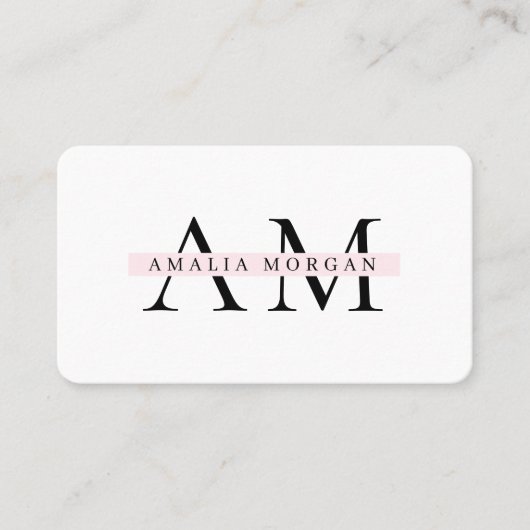 パステルミニマルピンクイニシャル&パーソナライズされた 名刺 (正面)