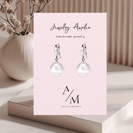 パステルミニマルピンクイニシャル&パーソナライズされた 名刺