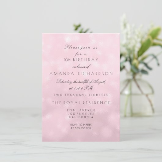 パステルミニマルピンクローズ薄紫誕生日パーティー 招待状 (スタンド正面)