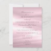 パステルミニマルピンク薄紫パール誕生日グリッター 招待状 (正面)