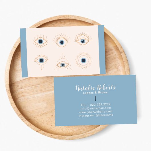 パステルミニマルブルー&ピンクまつげ美しいサロン 名刺