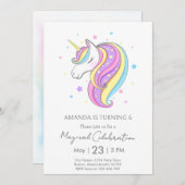 パステルミニマルユニコーンバースデーパーティー 招待状 (正面/裏面)