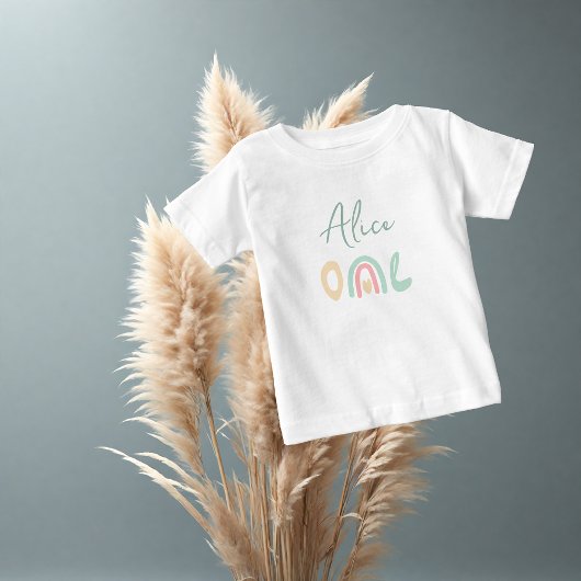 パステルミンティイエローレインボー1st誕生日パーティーバブ ベビーTシャツ