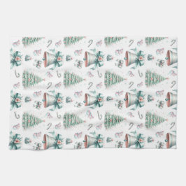 パステルミントとピンククリスマスシームレスパターン キッチンタオル