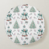 パステルミントとピンククリスマスシームレスパターン ラウンドクッション (裏面)