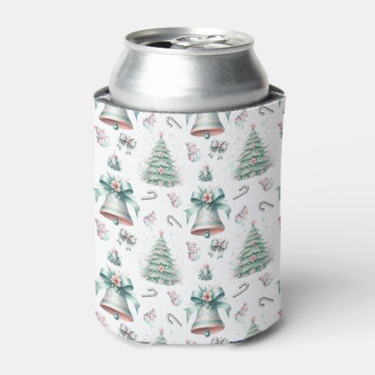 パステルミントとピンククリスマスシームレスパターン 缶クーラー (缶正面)