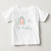 パステルミントイエローレインボー 1歳の誕生日パーティー ベビーTシャツ (正面)