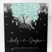 パステルミントグリーンオンブラックハートリーフ結婚ズ 三つ折り招待状 (内部最初)