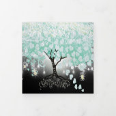 パステルミントグリーンオンブラックハートリーフ結婚ズ 三つ折り招待状 (カバー)