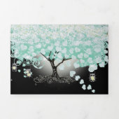 パステルミントグリーンオンブラックハートリーフ結婚ズ 三つ折り招待状 (カバー)