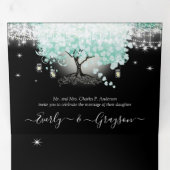 パステルミントグリーンオンブラックハートリーフ結婚ズ 三つ折り招待状 (内部最初)