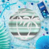 パステルミントグリーングレー水カラーストライプパターン ペーパープレート (パーティー)