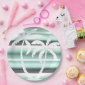 パステルミントグリーングレー水カラーストライプパターン ペーパープレート (パーティー)