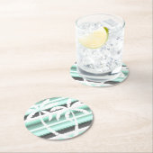 パステルミントグリーングレー水カラーストライプパターン ラウンドペーパーコースター (インサイチュ)