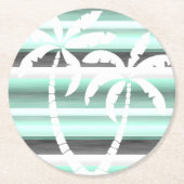 パステルミントグリーングレー水カラーストライプパターン ラウンドペーパーコースター (正面)