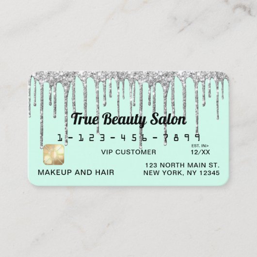 パステルミントグリーンシルバーグリッタードリップスクレジット 名刺 (正面)