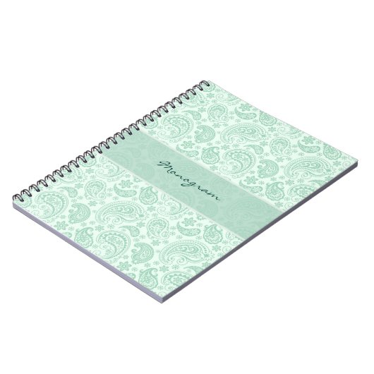 パステルミントグリーンヴィンテージフローラペイズリーパターン ノートブック (左側)