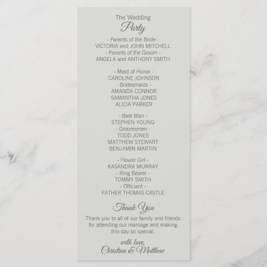 パステルミントグリーン&ライトグレイ結婚のセレモニー プログラム (裏面)