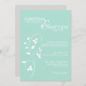 パステルミントグリーン&ライトグレーつる植物結婚ズ 招待状 (正面/裏面)
