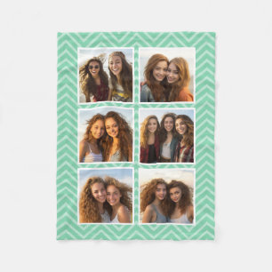 パステルミントシェブロンパターントレンディー6 Photo Collage フリースブランケット