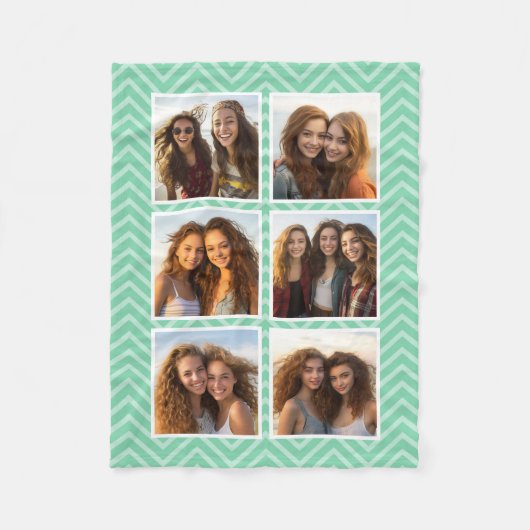 パステルミントシェブロンパターントレンディー6 Photo Collage フリースブランケット (正面)