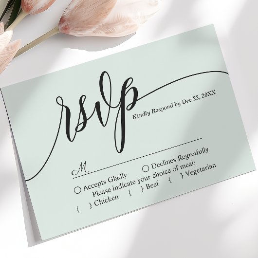 パステルミントシンプルスクリプ್ಟ್ 結婚式RSVPカード 出欠カード