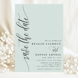 パステルミントシンプルモダンスクリプトの結婚式延期通知 セーブザデート