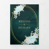 パステルミントバラオールインワンQRコードティール(緑がかった色)結婚 三つ折り招待状 (カバー)