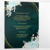 パステルミントバラオールインワンQRコードティール(緑がかった色)結婚 三つ折り招待状 (内部最初)