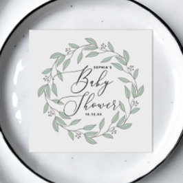 パステルミントフローラ繊細なスクリプトベビーシャワー スタンダードカクテルナプキン