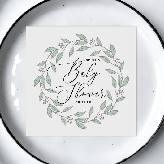 パステルミントフローラ繊細なスクリプトベビーシャワー スタンダードカクテルナプキン