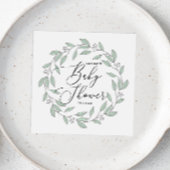 パステルミントフローラ繊細なスクリプトベビーシャワー スタンダードカクテルナプキン