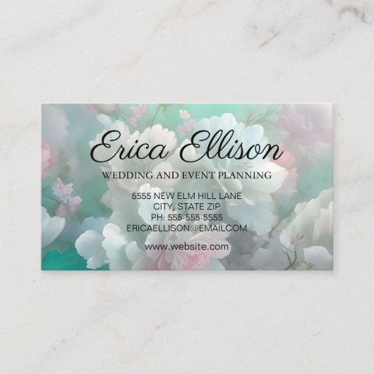 パステルミントホワイトピンクフェミニンフローラ 名刺 (正面)