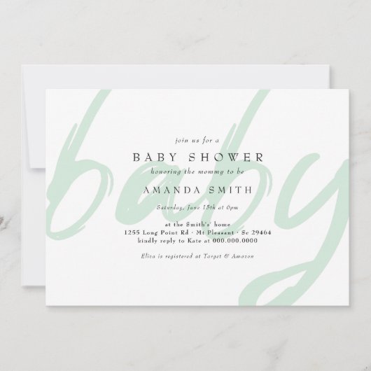 パステルミントミニマル男女兼用ベビーシャワー 招待状 (正面)